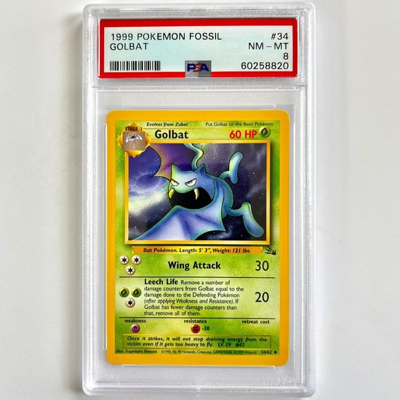 PSA 8 Golbat 34/62 Uncommon NM - Mint Fossil Unlimited 1999 Pokémon 60258820 - Picture 1 of 2